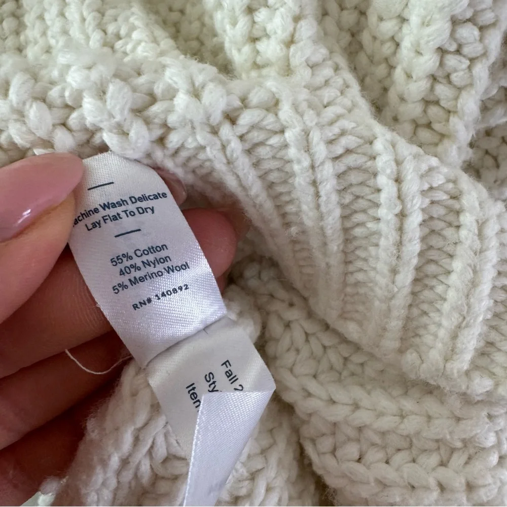 Marine Layer Oversized‎ Crew Neck Sweater Ivory Cream Cotton/Wool Fisherman